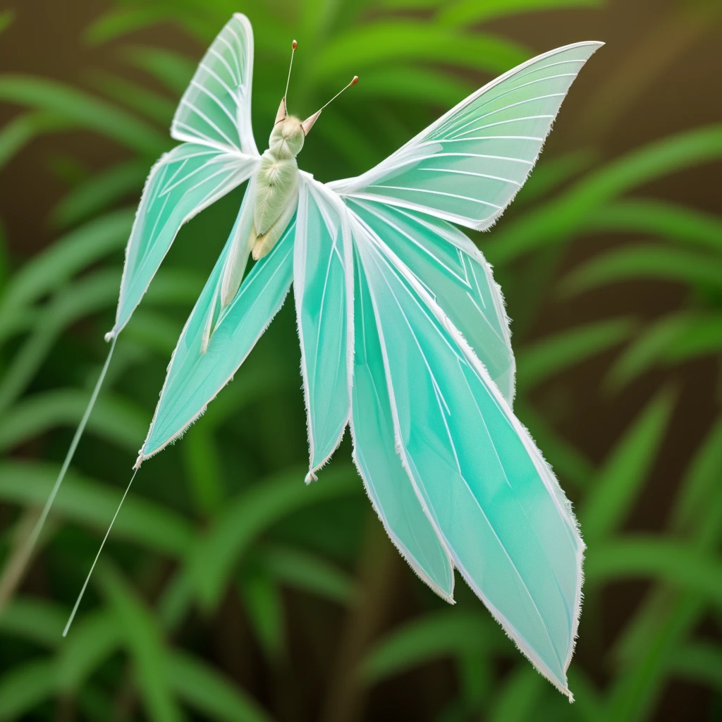 A beautiful luna-moth, ethereal, large transparent wings, bokeh, naturecore, fantasy
