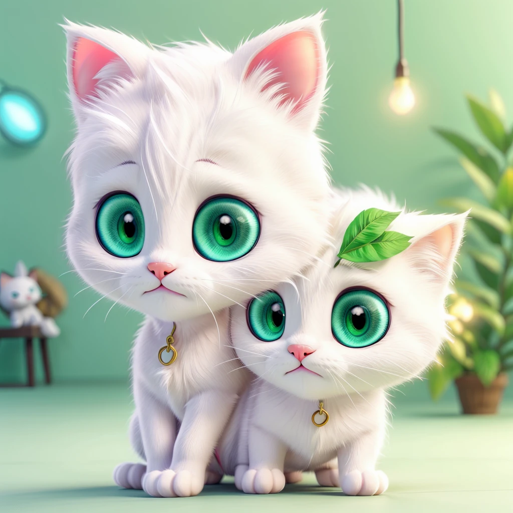 cute white kitten with light green eyes, vector logo, sticker