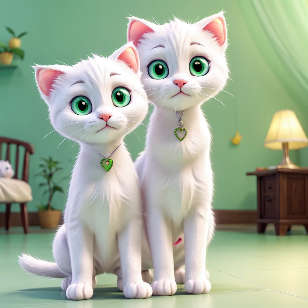 cute white kitten with light green eyes, vector logo, sticker