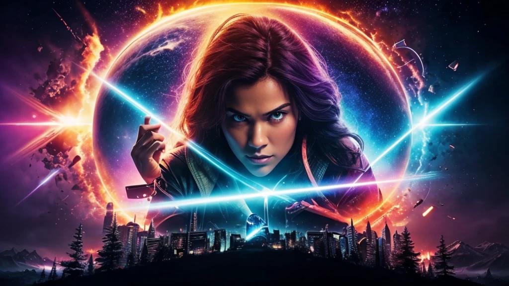 Create a visually stunning YouTube thumbnail for a movie recap video about a thrilling parallel universe time travel adventure. The thumbnail should be eye-catching, vibrant, and intriguing, capturing the essence of the movie's complex plot and exciting visuals. Here are the key elements to include: