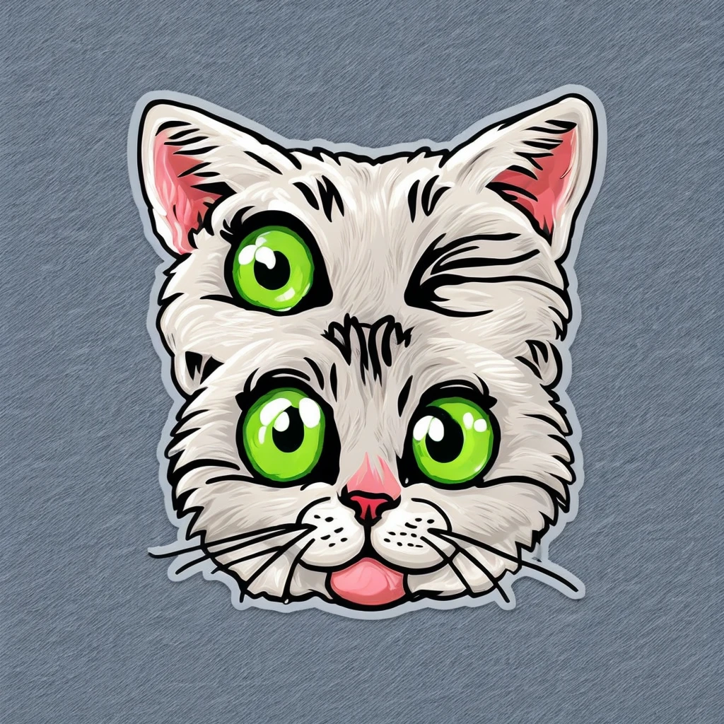 cute white kitten with light green eyes, vector logo, sticker