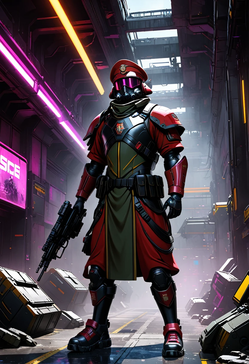 elite imperial guard, 3d-rendering, cyberpunk, dystopia, grungy, industrial, messy, science-fiction