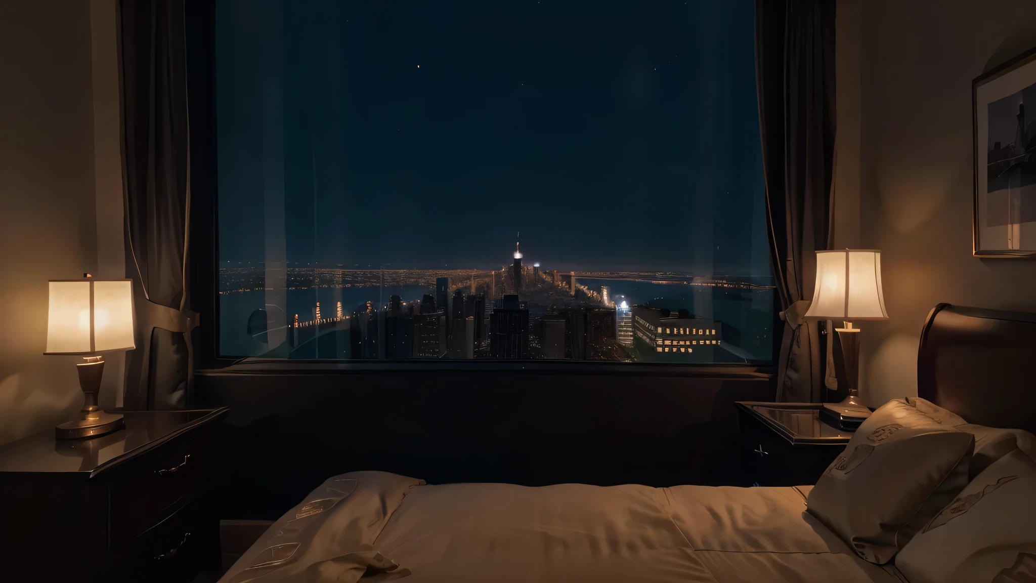 candle luxury bedroom with NY night view８K RAW Photography　