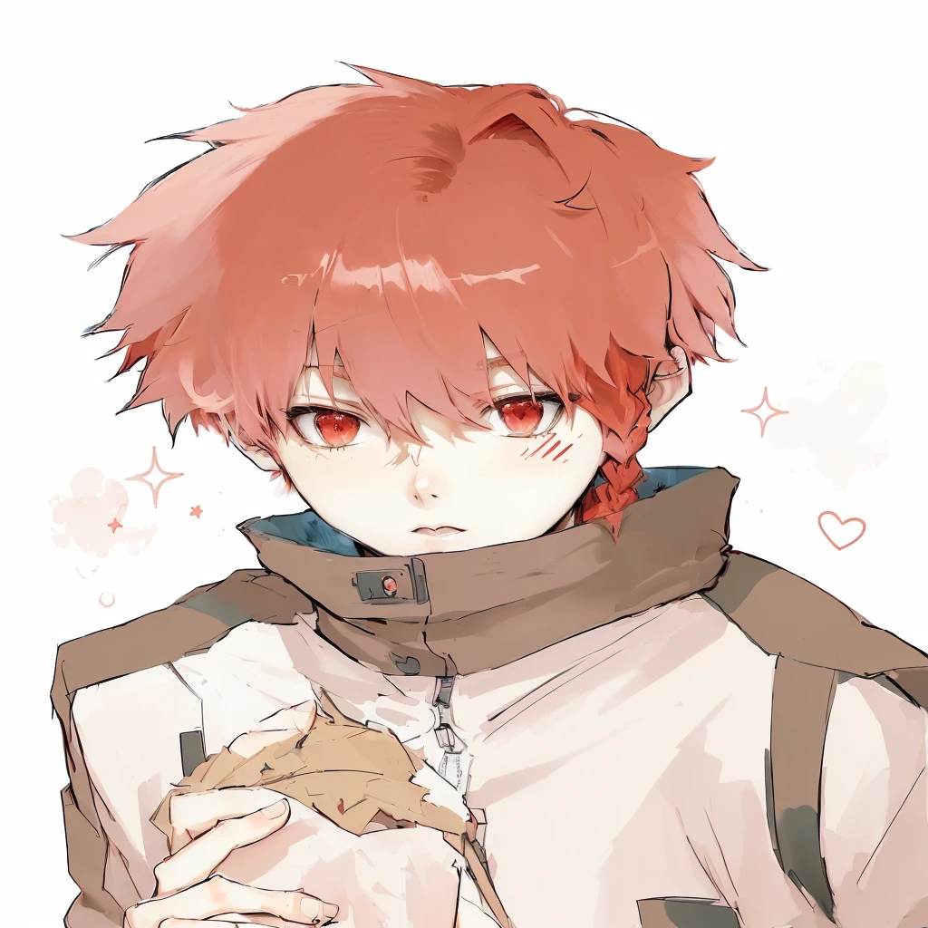 anime boy with red hair, red - cheeks!!, zerochan, zerochan art, with red hair, by Kamisaka Sekka, messy spiked red hair, by Puru, by Shingei, a single braid hanging on the left side of his face.
