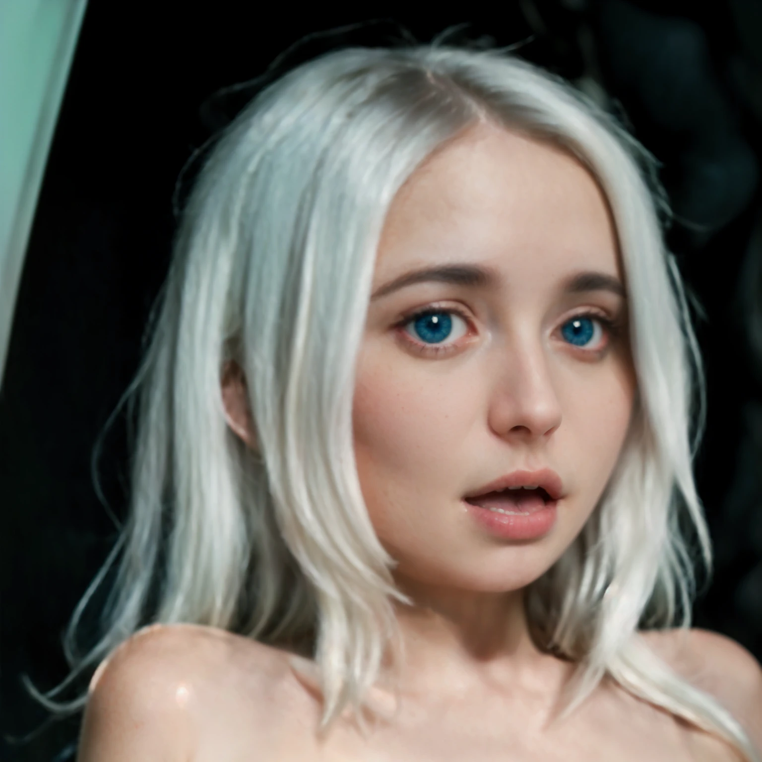 blond woman with blue eyes and white hair posing for a picture, perfect white haired girl, girl with white hair, pale hair, soft portrait shot 8 k, long blonde hair and big eyes, hyperrealistic female, blonde hair and large eyes, poppy, intense white hair,