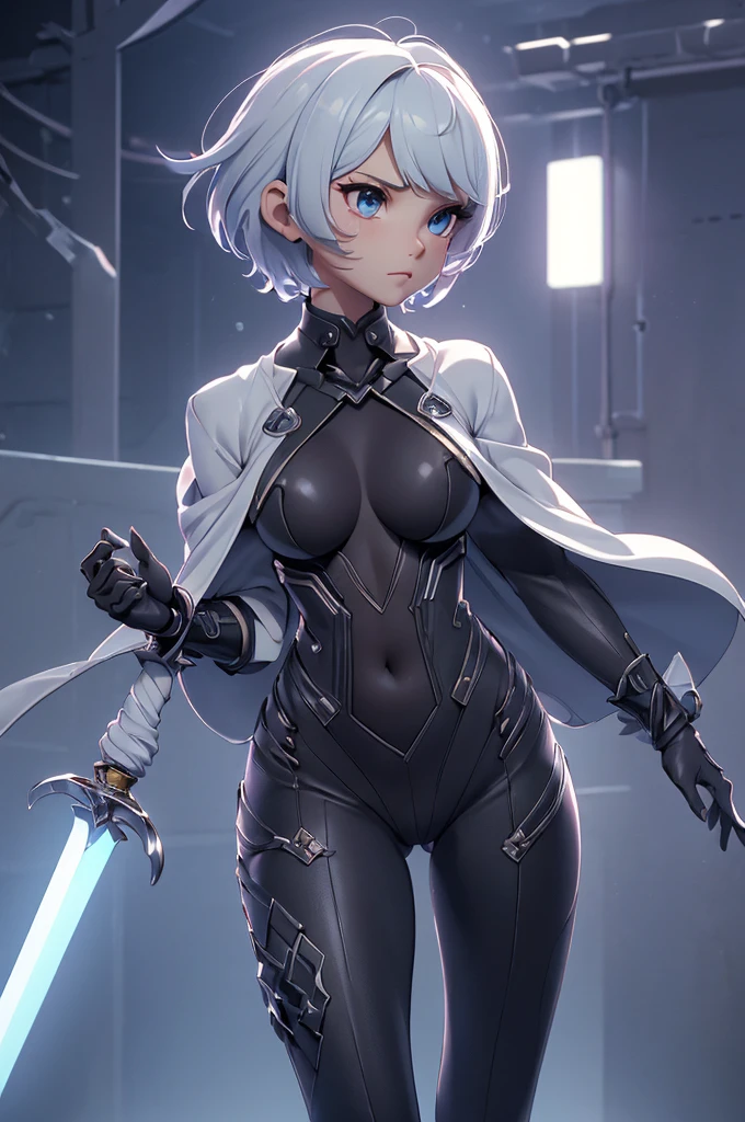 Mini Ghost in the Shell, (Ghost in the Shell), solo, ray tracing, 3D style, 3DMM, ((oses per photo)), ((oses ouch cada foto)), fully body,(Front view),(Costas Issue), (Emist on the left), show flat belly, (((oses per photo))),(very big breastsperfect ass, perfect and symmetrical eyes, (perfect handuturistic sword in hand)), ((short hair)),((Open wizard clothes)),white clothing with textured edges, skin fair, luouchas detalhadas, White thigh-high tights with trim, ouchestido aberto ouch "ouch", Waist slender, big legs, low water, Show legs to the top of the waist, (broken fabric falling over the legs),((open top)),ultra realistic skin, realistic human eyes,ultra realistic skin,((striped shirt)),super sensual suit, colorfully,top with ruffles,(pubis with a lot of volume),(extremely sensual),(very sensual),(((very detailed high level lighting))),(((raytracing))),(((couchstic effect))),(((bodysuit open to the waist))),((costume fitted from the breasts down, perfectly imitating the curves of the body))
