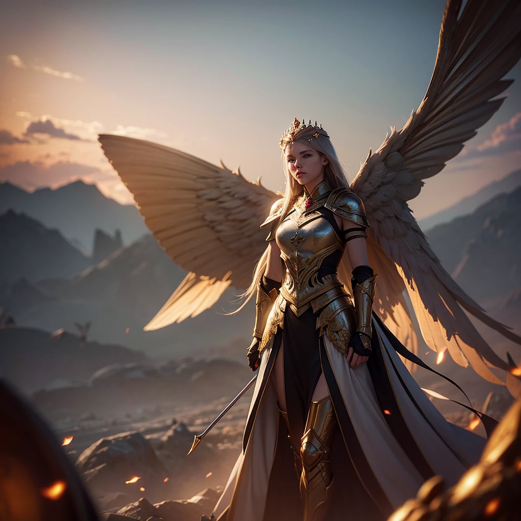 young queen shamn, armor, moth wings, glory clouds, well lit, 4k, unreal engine, greg rutkowski style, alena aenami style