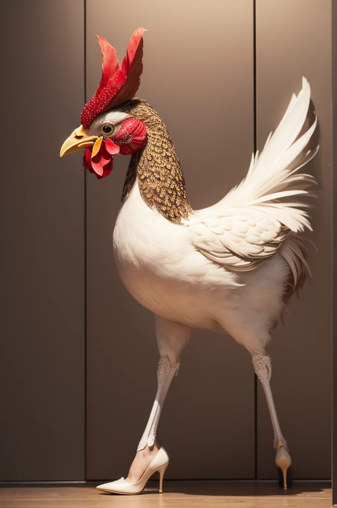 ((best qualityer)), ((work of art)), (detailded), 1 chicken with hair and high heels 