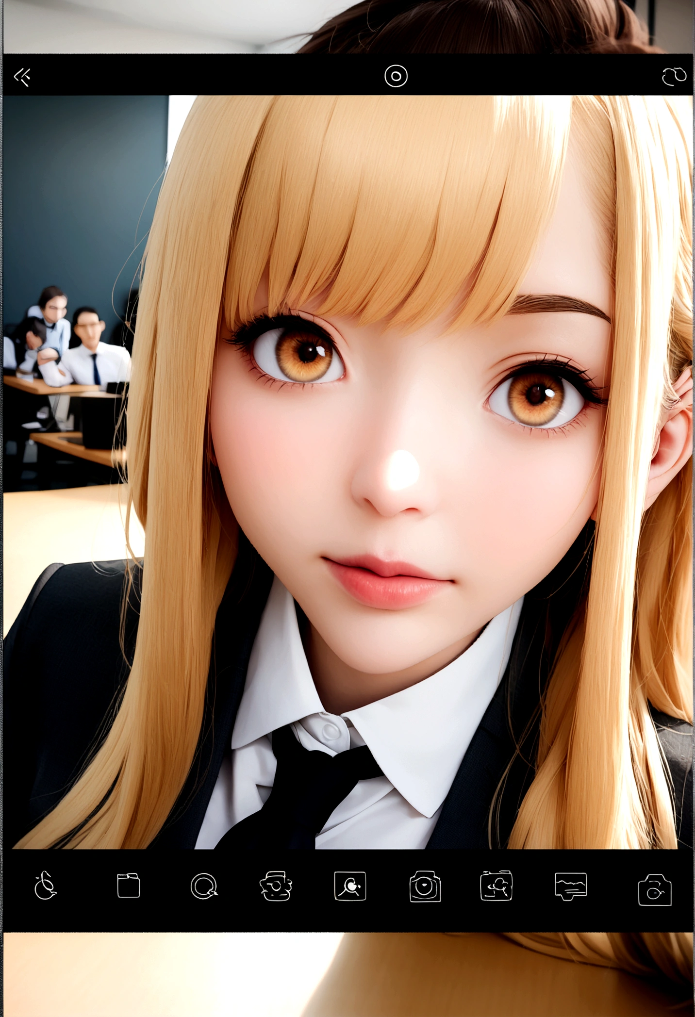 proffesional, (4k photo:1.1), (sharp focus:1.3), high détail, wearing fashionable business clothes, beautifull detailed face, hazel eyes, hair blonde, Body format, office meeting room with table