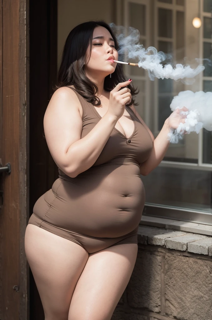Fat woman smoking