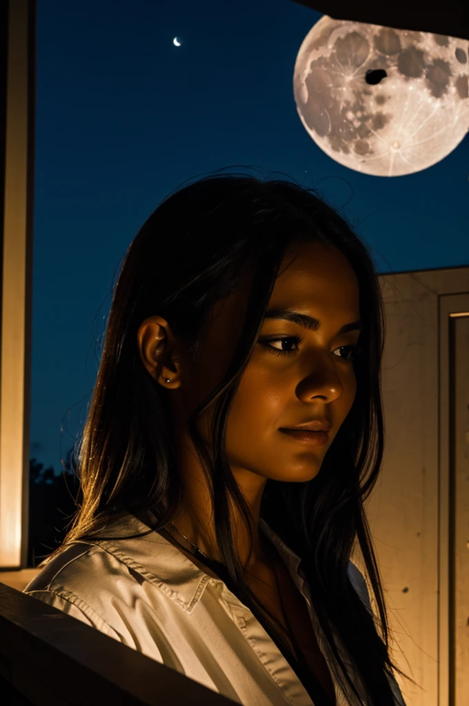 Woman looking at the moon another