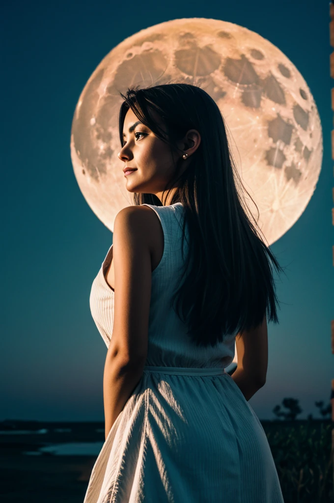 Woman looking at the moon another