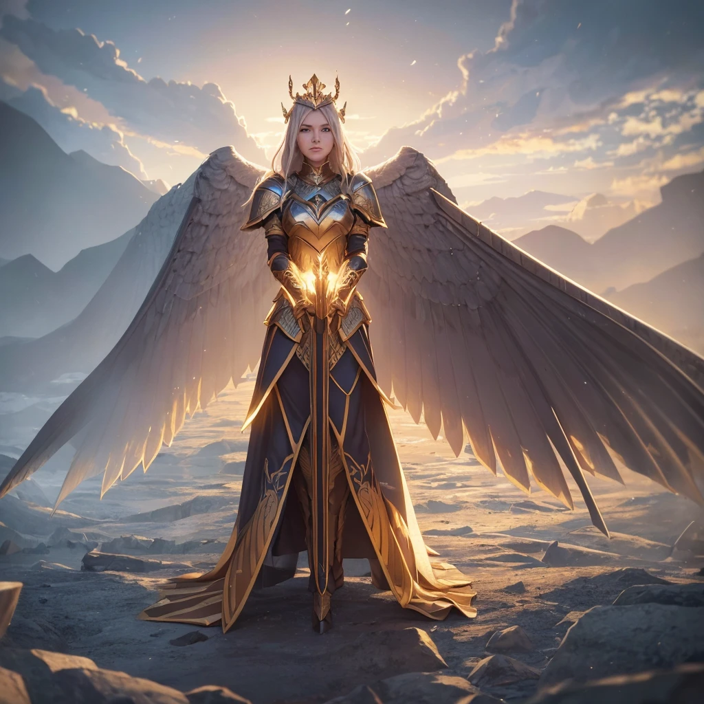 young queen shamn, armor, moth wings, glory clouds, well lit, 4k, unreal engine, greg rutkowski style, alena aenami style