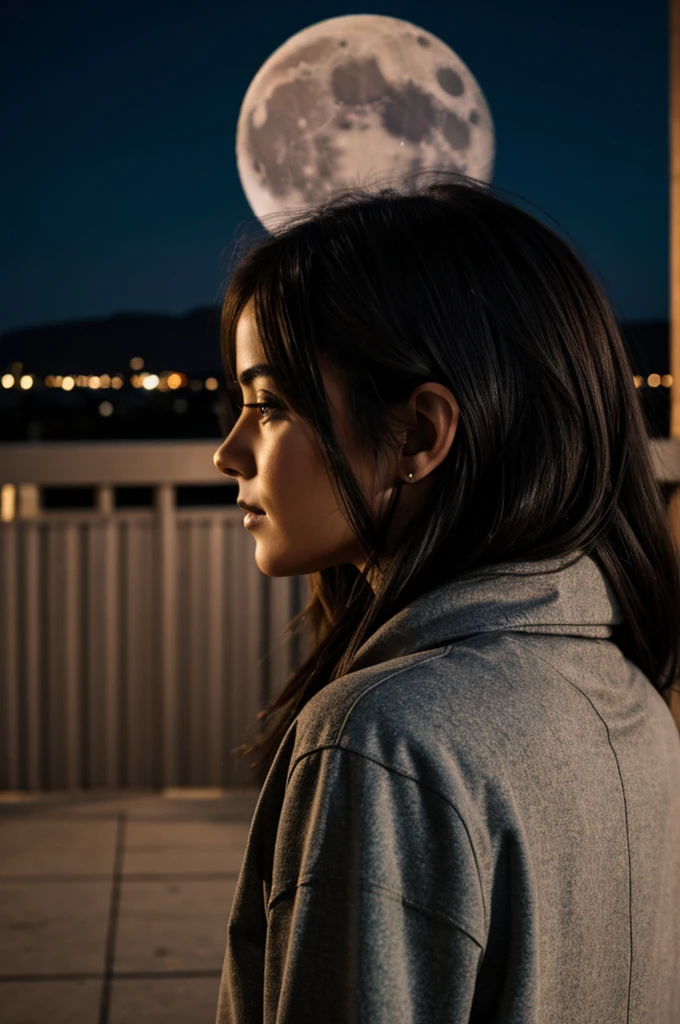 Woman looking at the moon another