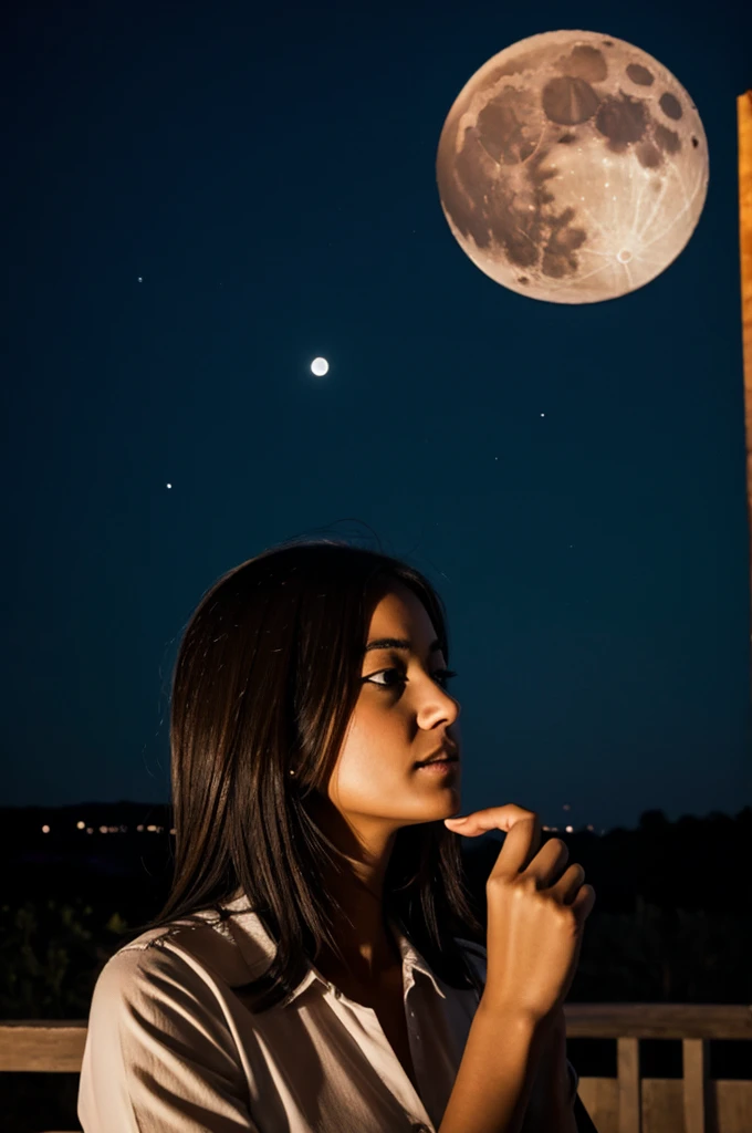 Woman looking at the moon another