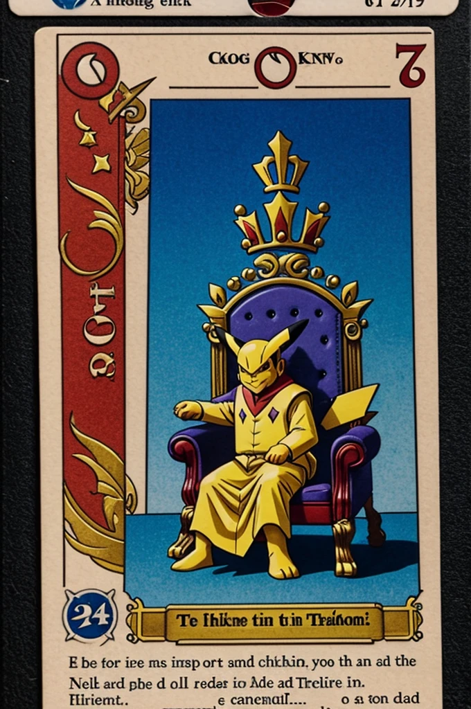 A pokemon card but with a king on his throne
