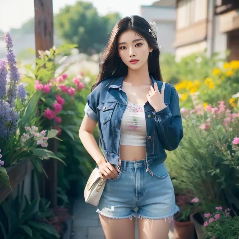 Araffe woman, beautiful,ponytail, long hairลอยปลิวขึ้น,black eyes, ผู้หญิงlong hairชาวเอเชียตะวันออกเฉียงใต้ที่มีใบหน้ากลม, Large chest measures 38 inches., Warm light, morning sun, long hair,black eyes,abdominal muscles, The body is beautiful and strong., rounded chest, (digital painting, HDR, high contrast), 3-D, 8K, 45,000,000 pixcls,Asian girl, Gorgeous Chinese model, Japanese model, beautiful asian woman, Japanese goddess, Very beautiful girl., beautiful young woman, very beautiful woman, Attractive and beautiful, sexy girl, Asian girl, beautiful female model, jaw-dropping beauty,