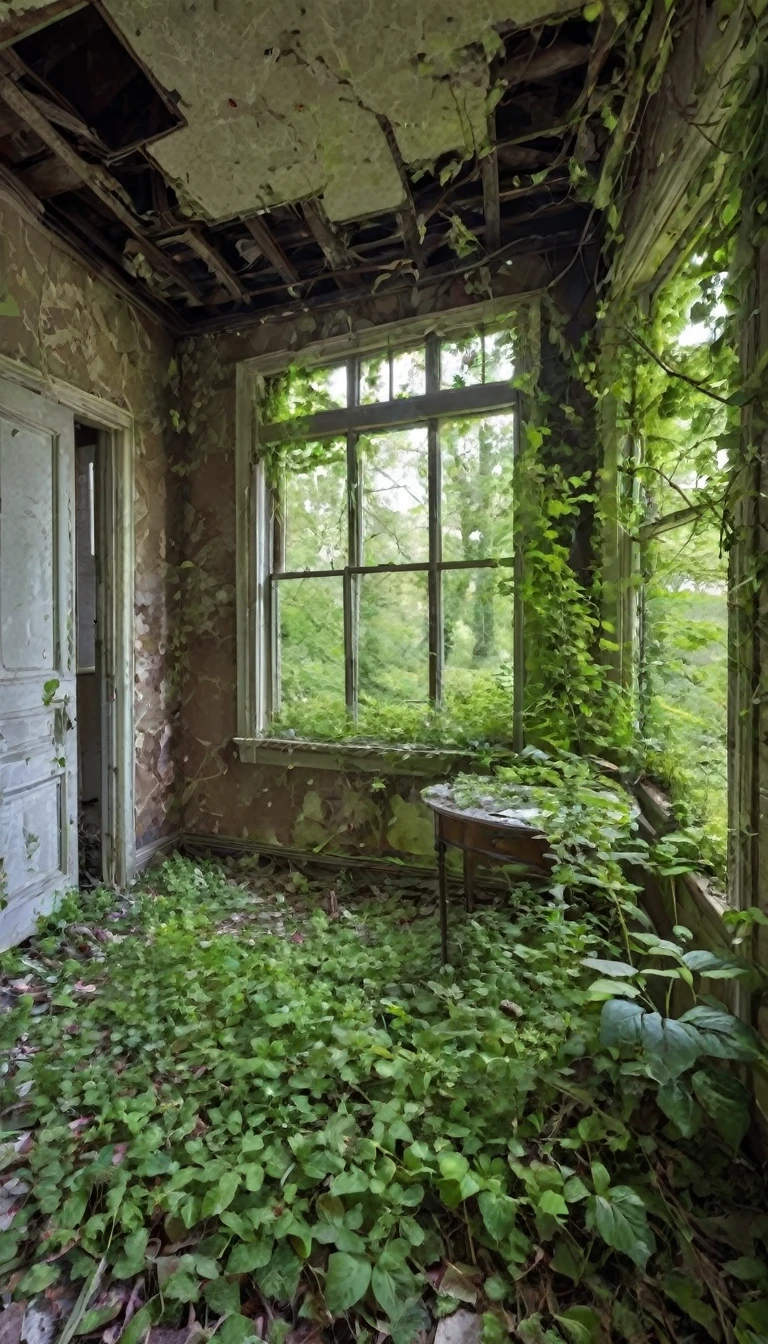 a house in an abandoned place that nature has taken over