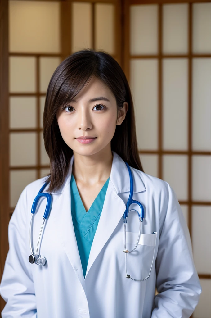 ((Highest quality)), ((masterpiece)), (detailed),Perfect Face,Japanese,Female doctor,White