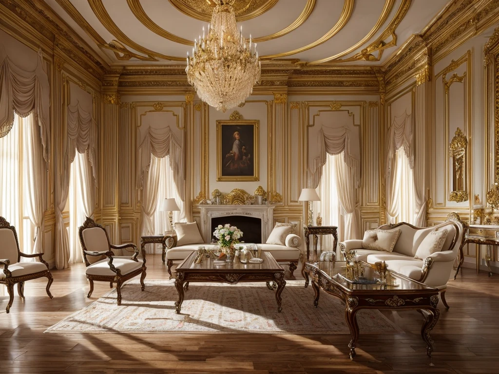 fine art palace interior with lots of furniture, luxury, intricate design, fine details, foreground, high chaos, volumetric lighting, white + beige colors, Johan Grenier style, Alyssa Monks style