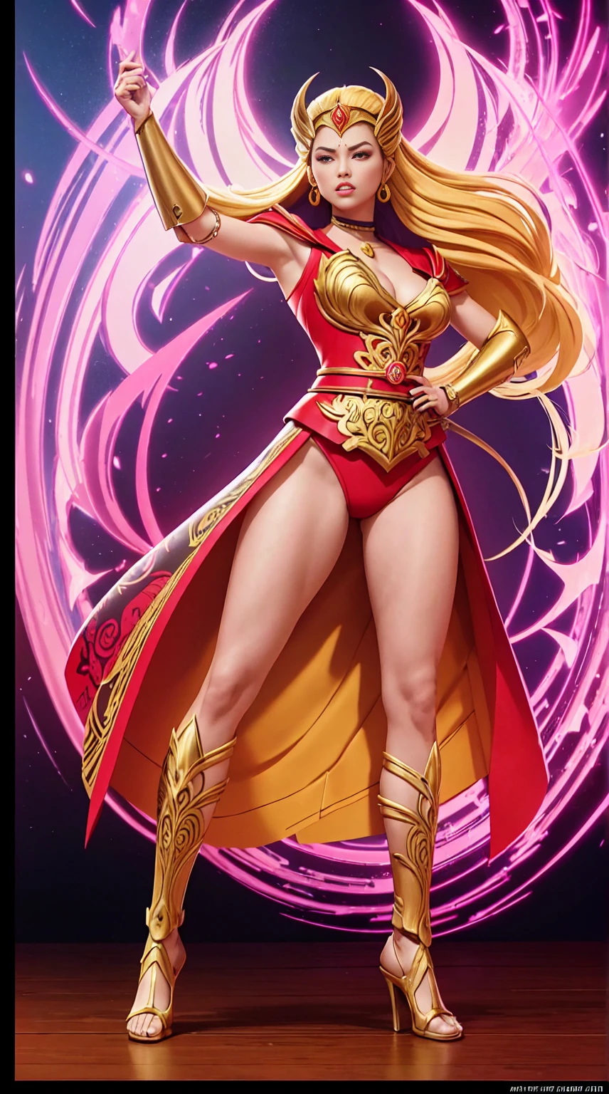 ((Full body photo, standing, feet on the ground))  She-ra, TM Samurai, intricate face details, poster style, icons, vibrant colors, vector style, digital art, 4K, intricate details, mesmerizing, professionally made, beautiful vector illustration, 12K resolution, 3D, all characters in detailed full body, highly detailed, vibrant, ultra high quality, Hyperrealism, Photorealism, octane render]