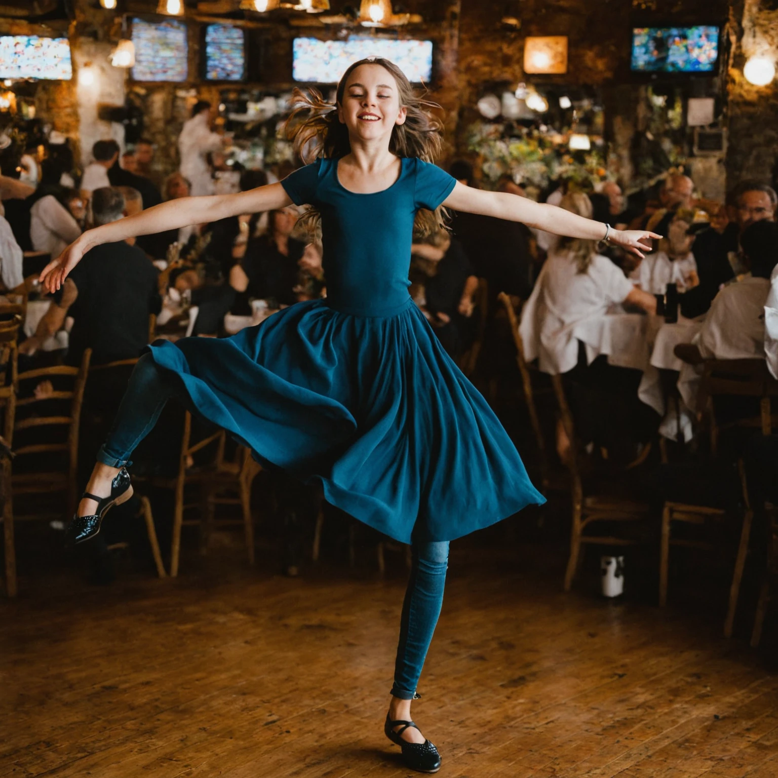 A GIRL DANCING IN A RESTAURANT