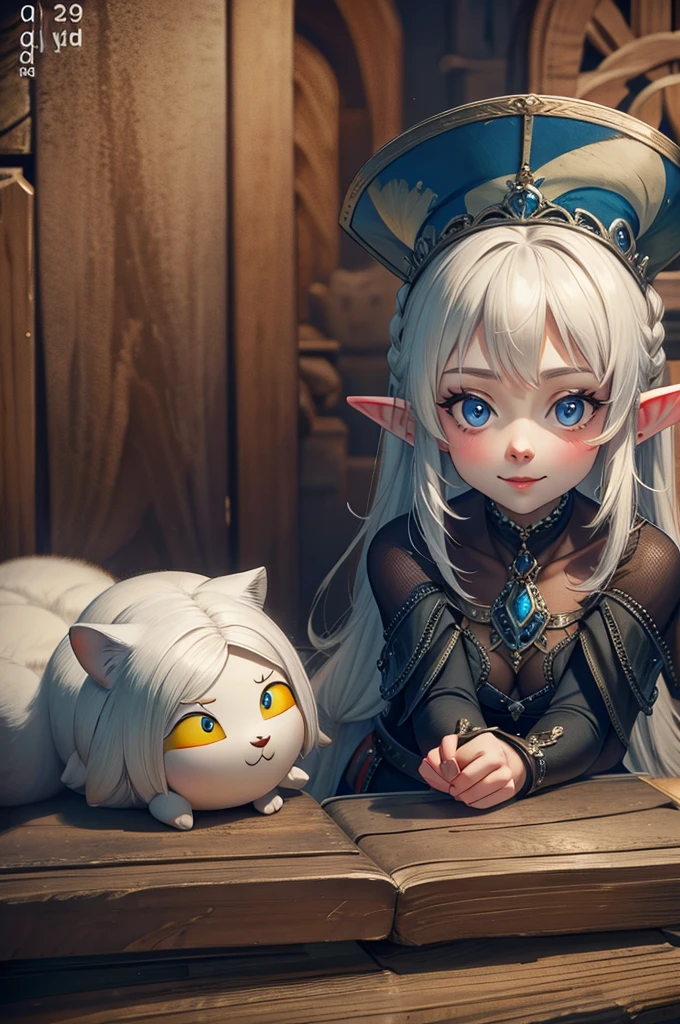 White blonde Elf, She is a a flighty and friendly individual.