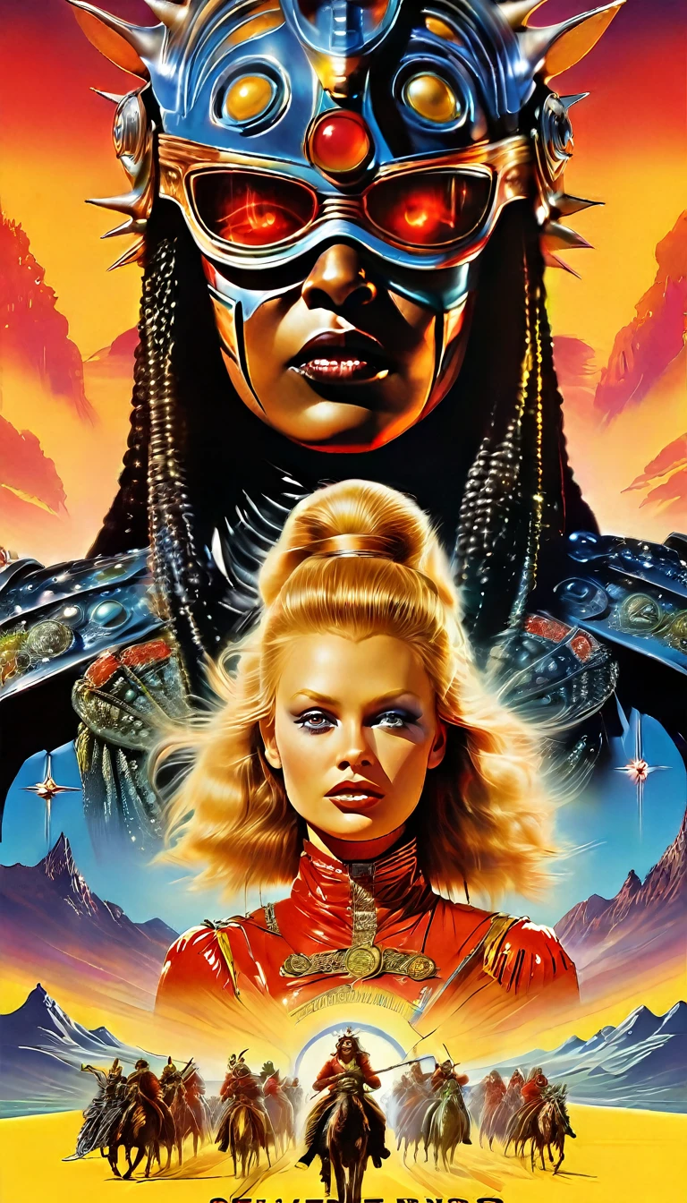 a movie poster for slave girls from beyond infinity, inspired by Clyde Caldwell, afrofuturism, stalenhag, metal album cover, gwar, heavy metal band promo, wayne barlowe pierre pellegrini, retro sci fi, movie poster with no text, movie poster promo, ultra detailed, complex, sharp focus, object texture, studio photo, intricate details, highly detailed, Real Photo style, hyper-realistic, high dynamic range, rich colors, realistic textures, 8K uhd, high color depth, Nikon D 850, Kodak 400 port, fujifilm XT, (cinematic film:3.1)