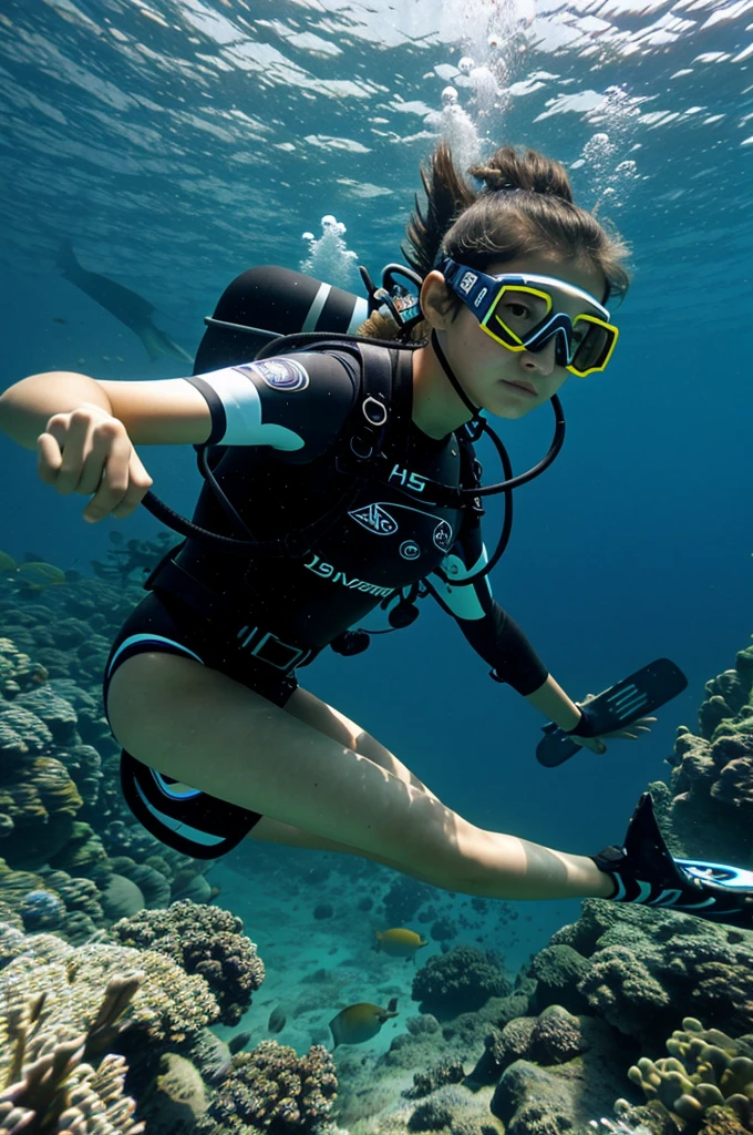  girl with diver 
