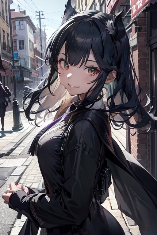 1 woman, laughing hardly, wide mouth, wide radiant smiling, black robe, radiant green eyes, white hair,anime, realistic,Black head covering,ultra detail