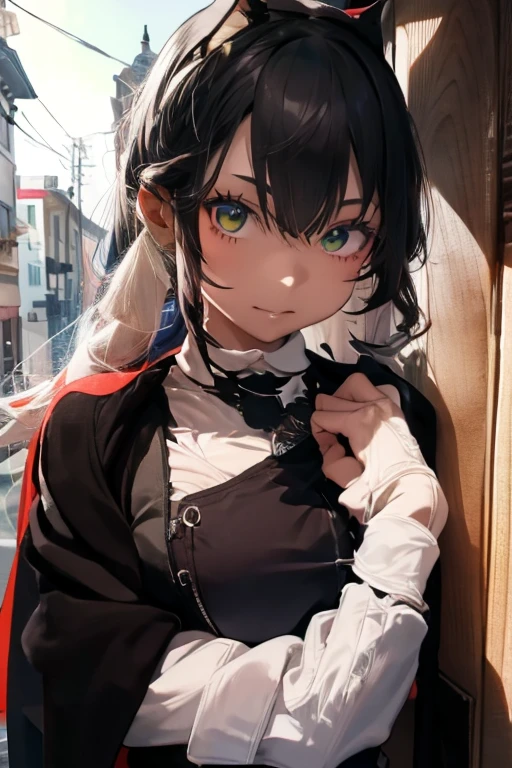 1 woman, black robe, radiant green eyes, white hair,anime, realistic,Black head covering,ultra detail
