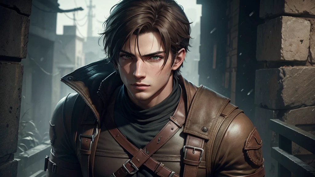 a close up of a person with a brown jacket and a brown jacket