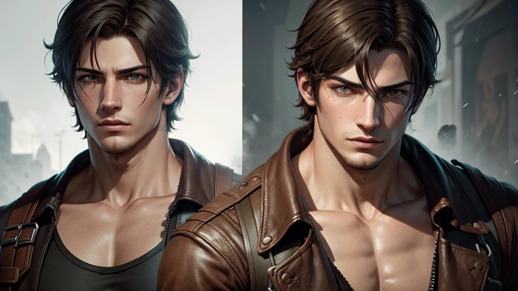 Draw a young man, masculine, no mundo de resident evil 4 remake