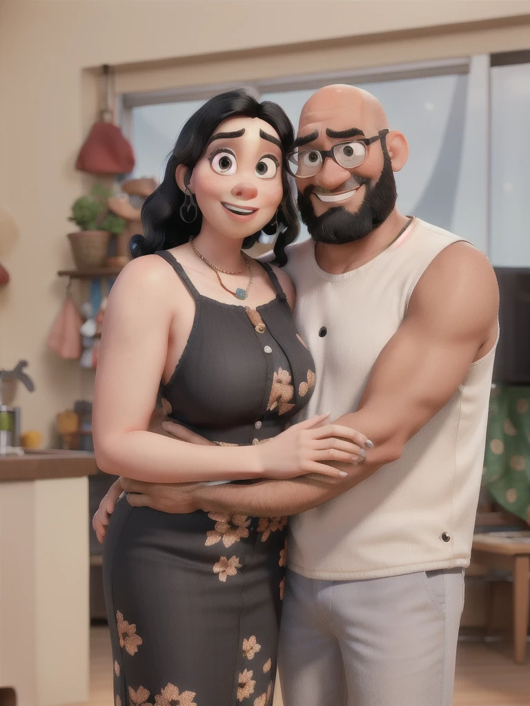 Pixar Style: Black-haired Woman and Bald Man with Beard