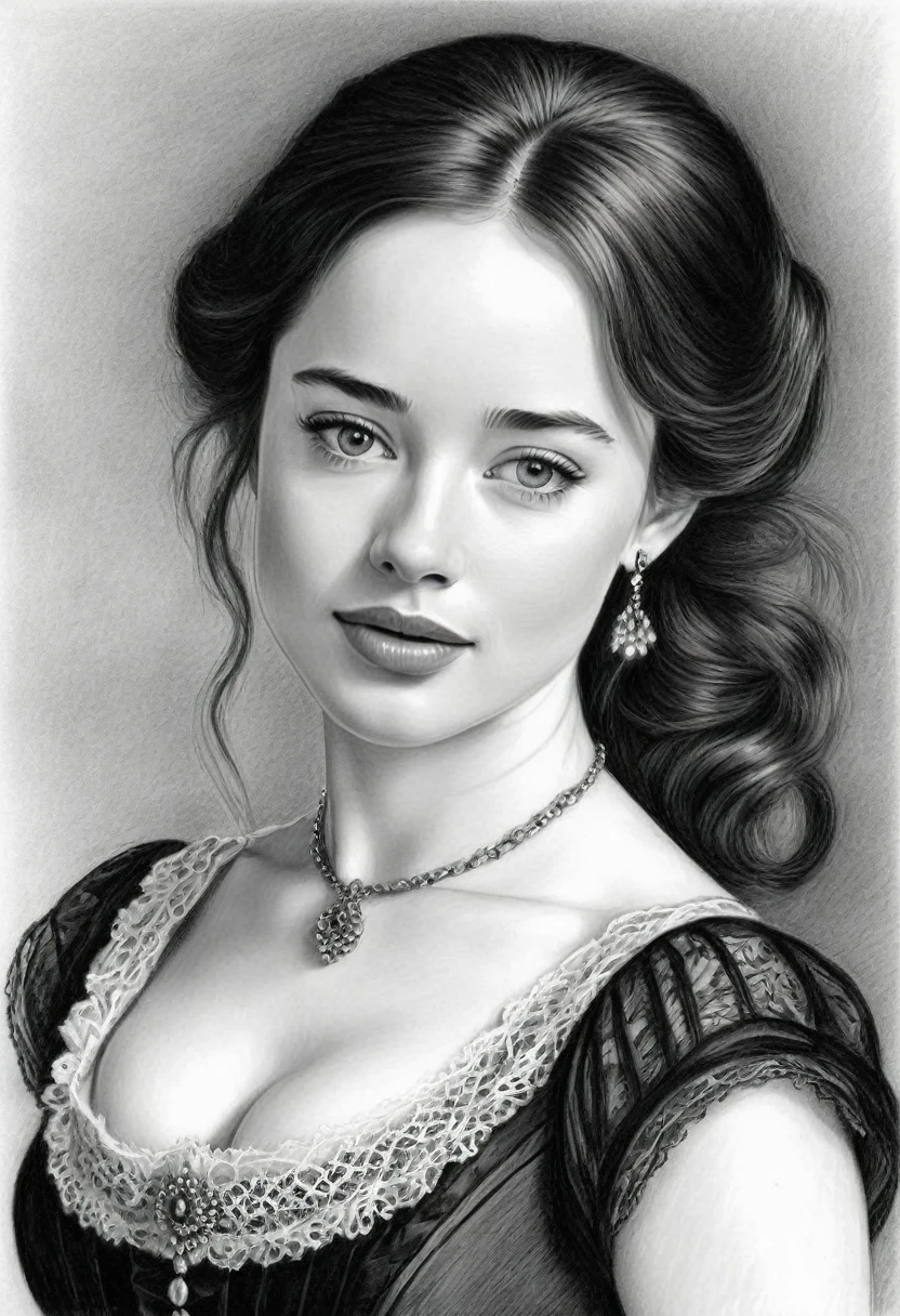 A pencil drawing of a beautiful Victorian woman who looks like Anna Popplewell