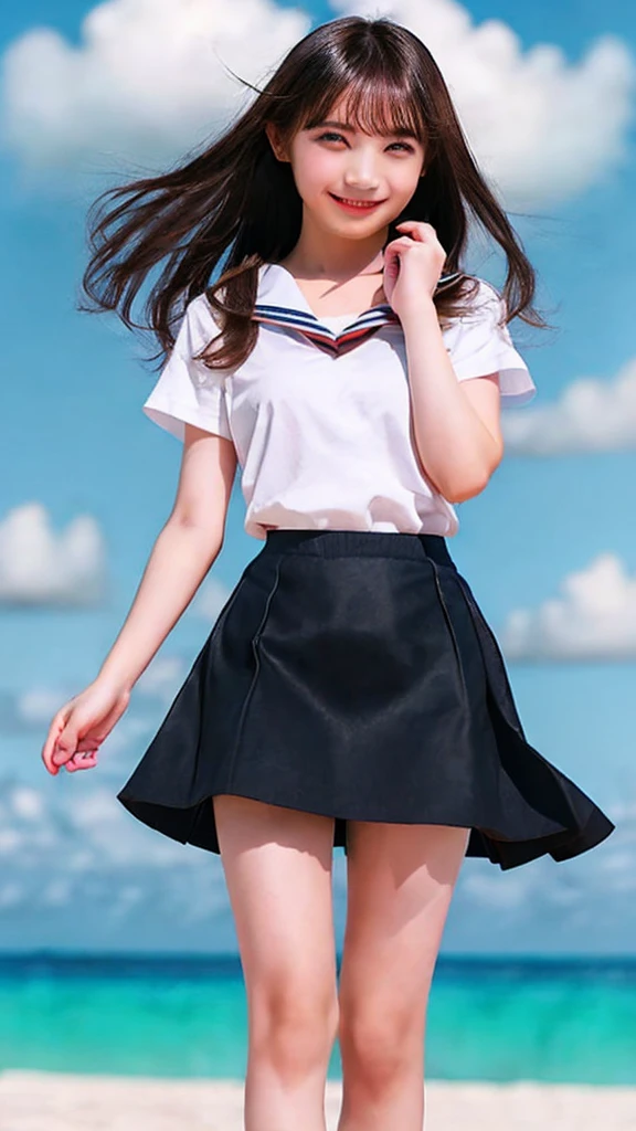 (((Innocent and cute junior high school students))), (The strong wind made her skirt flutter:1.4), ((I can see your underwear:1.5)), Beautiful bob hair, Immersion, Beautiful eyes, Ultra-high resolution, ((Thin thighs:1.3, Inner thigh:1.4)), Slender body lines, ((Tight waist:1.2)), (Japanese Idol, Baby Face,  beautiful girl), (Perfect anatomical structure:1.2), Beautiful breasts, (Highest quality、Highest quality、masterpiece、Ultra-high resolution、Reality:1.37), (Detailed eyes and face:1.3、Professional photography technology)、(Good Hand、The right action:1.1)、((Beautiful hair and skirt fluttering in the wind:1.4))