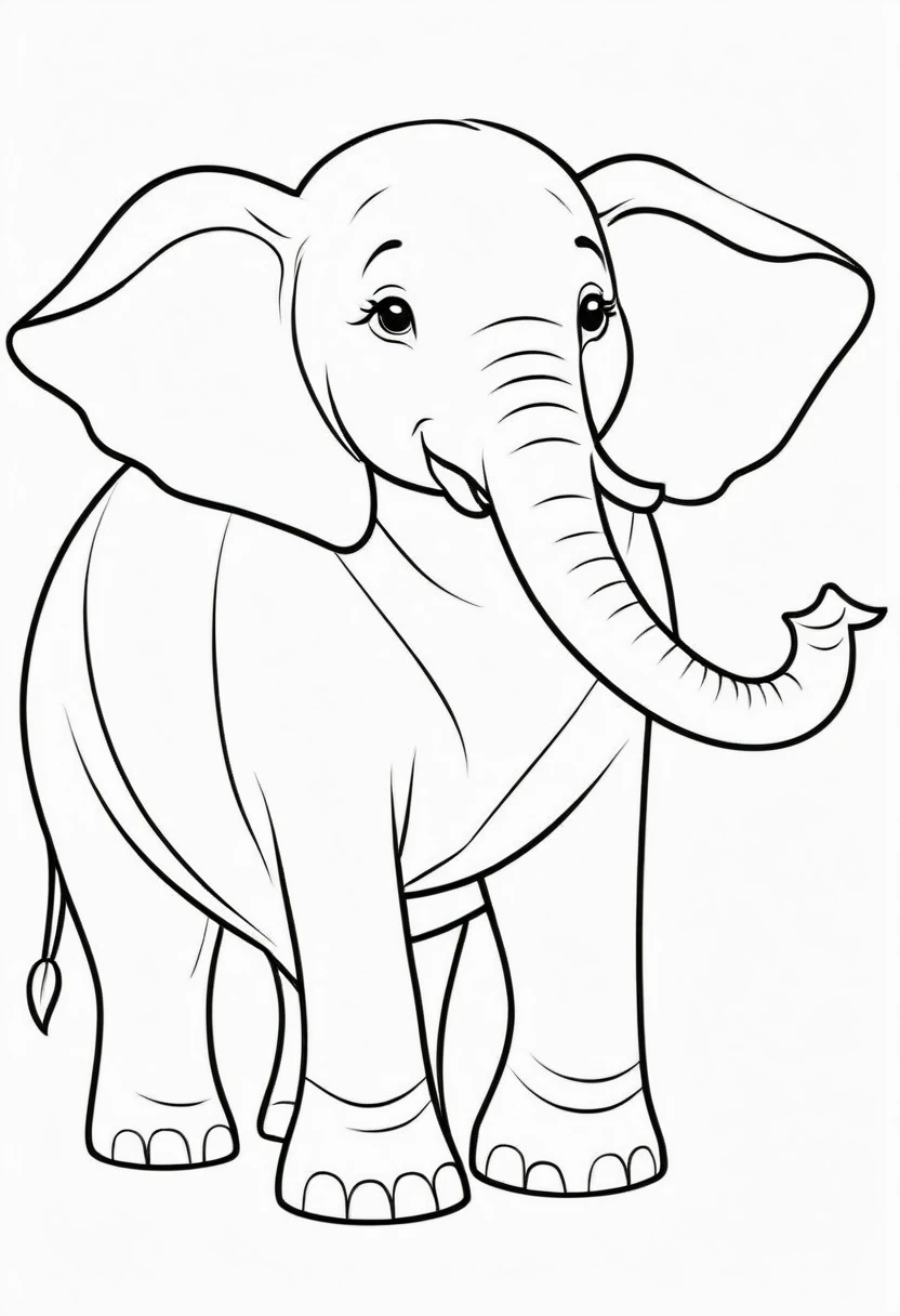 coloring page for kids, elephent , thick lines