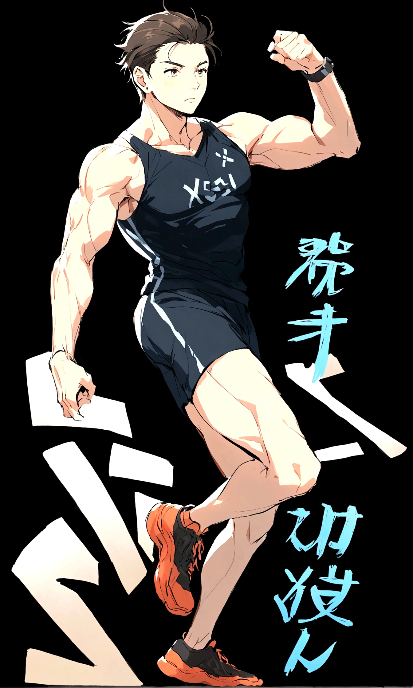 create a drawing of a male physical education teacher in a classroom dressed in crossfit clothing