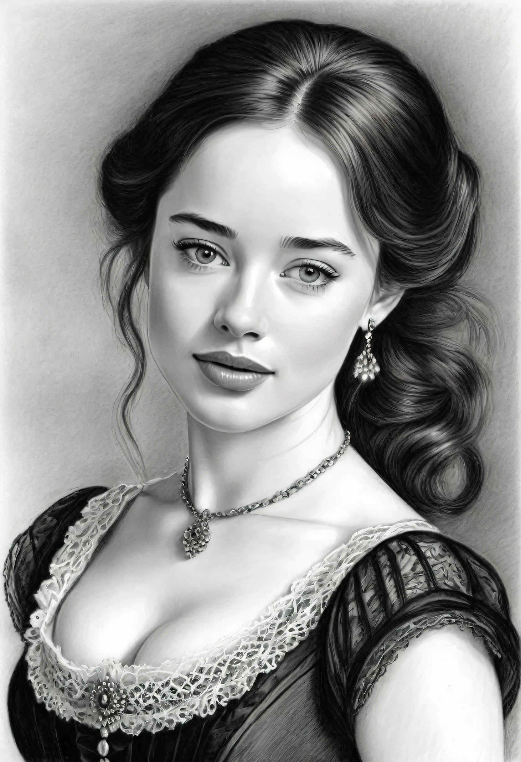 A pencil drawing of a beautiful Victorian woman who looks like Anna Popplewell