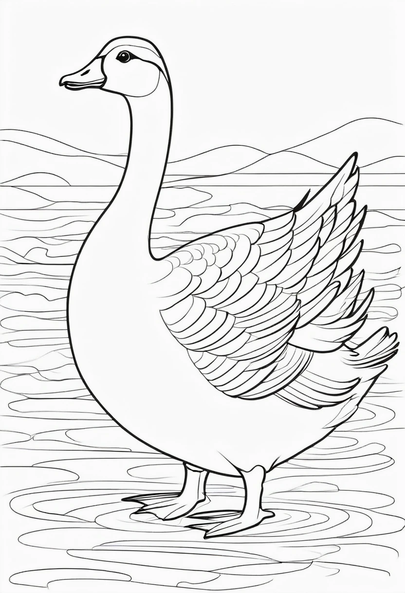 coloring page for kids, goose , thick lines