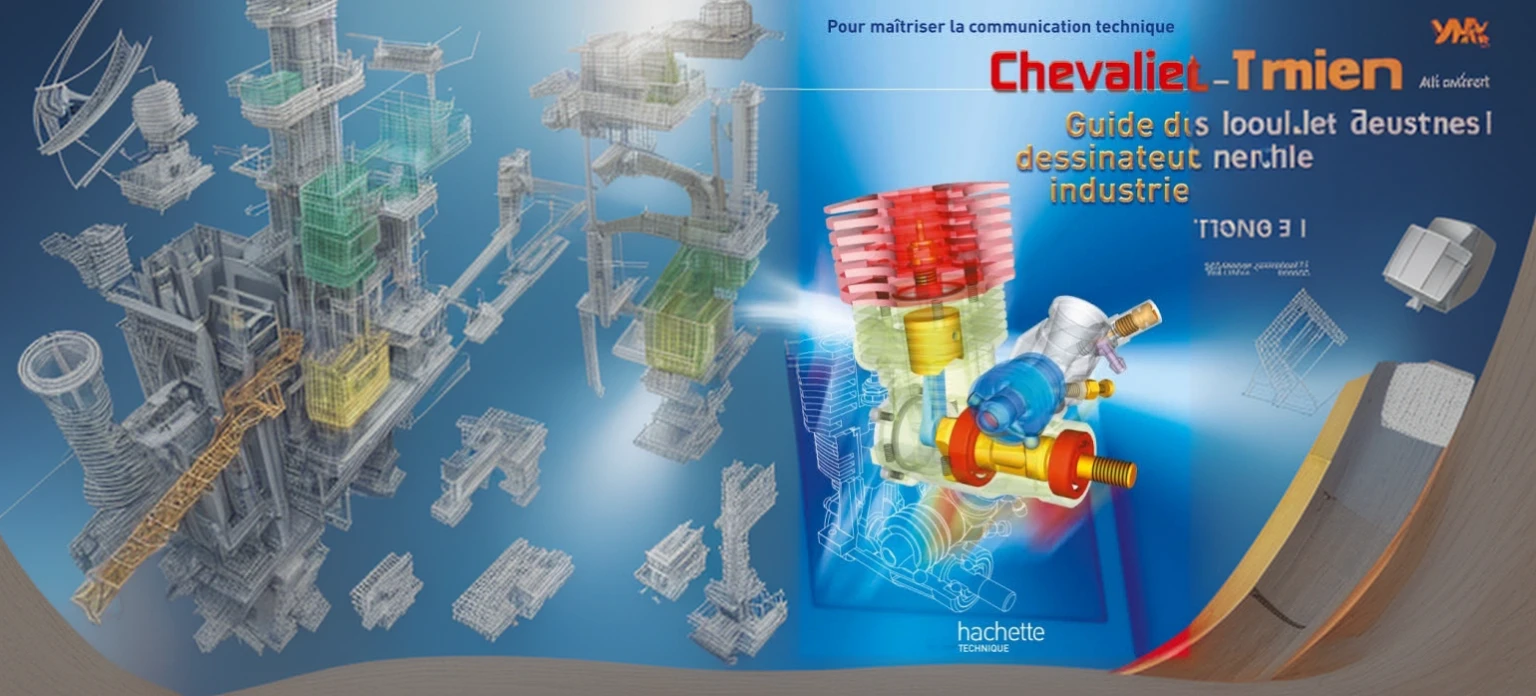 Agrandit cette couverture de livre en une belle image de haut de page de site internet en y ajoutant des dessins industriel, des plans de fabrications et des formule de maths