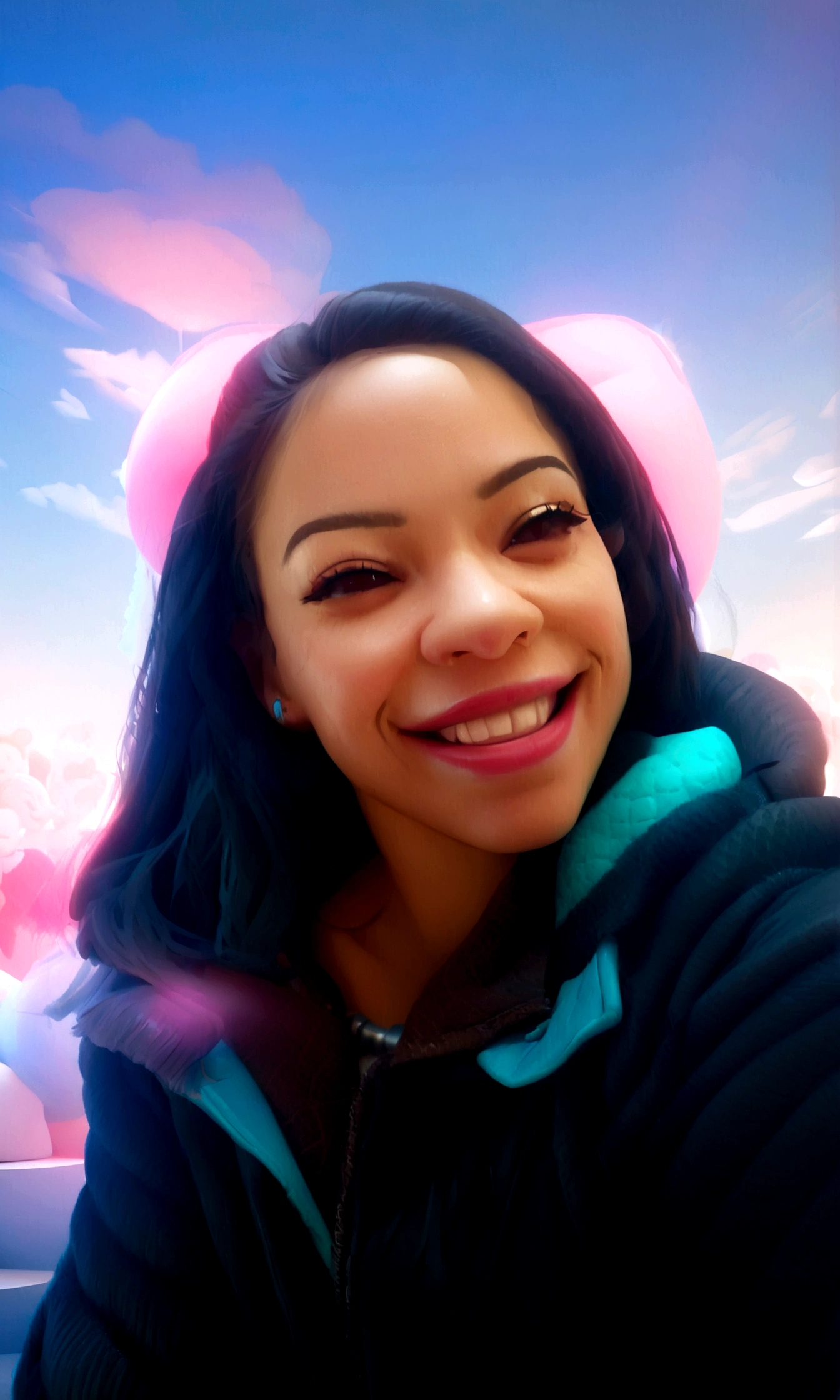"(best qualityer,ultra detali,realisitic:1.37),3D rendering,illustration,character  design,short dark curly hair,beautiful detailed eyes,wearing white glasses,Pixar-style,brunette woman,Dancing on the Disney stage,lively atmosphere,bright coloured,stage lights,happy expression"