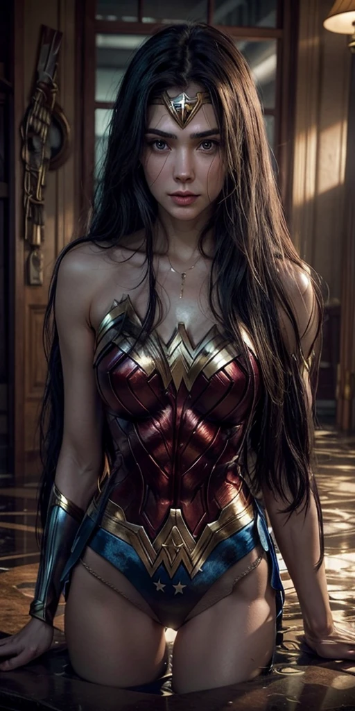 The character Wonder Woman, perfect costume, extremely realistic hair, perfect curves, extremely detailed anatomy 