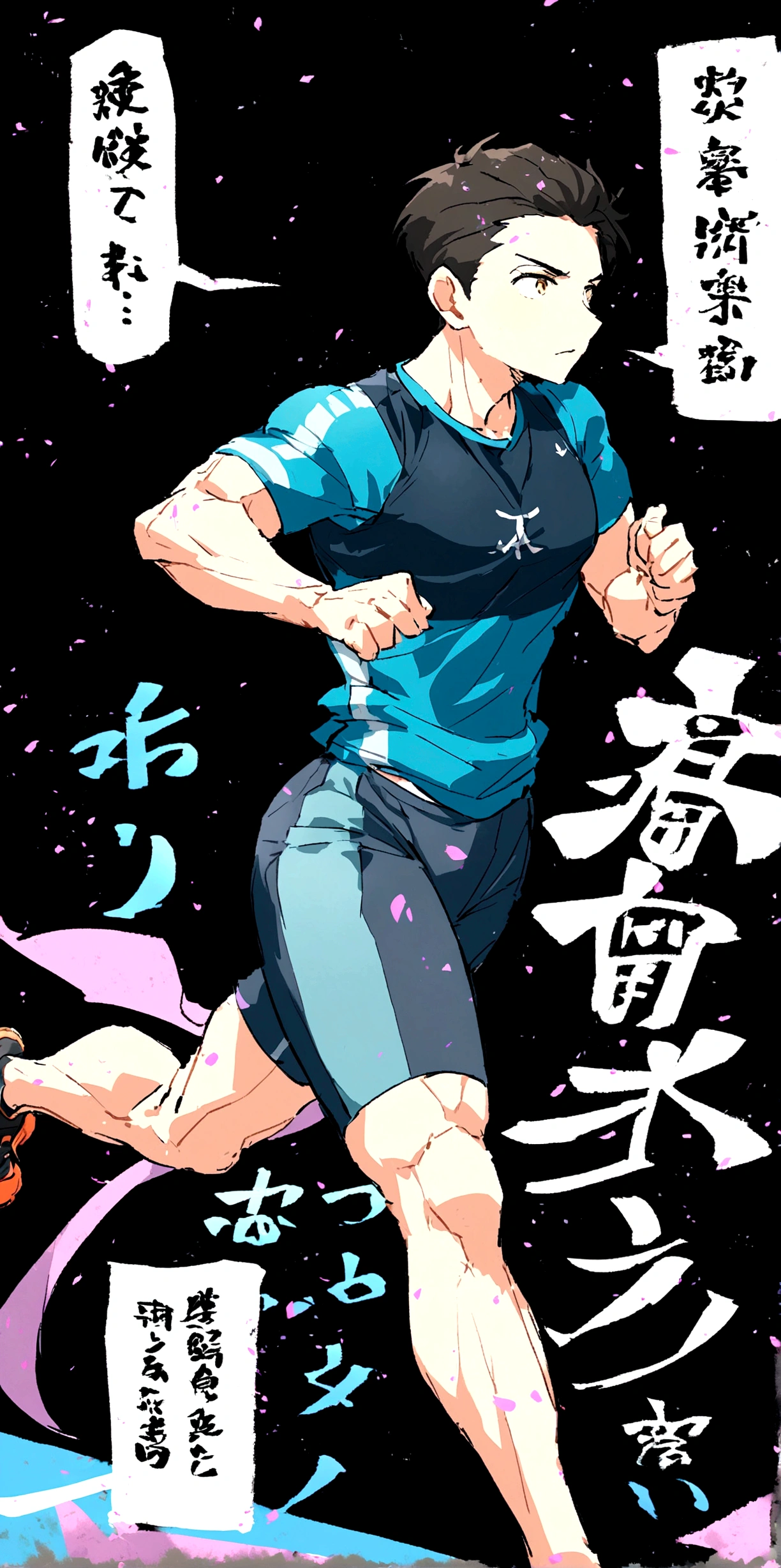 create a drawing of a male physical education teacher in a classroom dressed in crossfit clothing