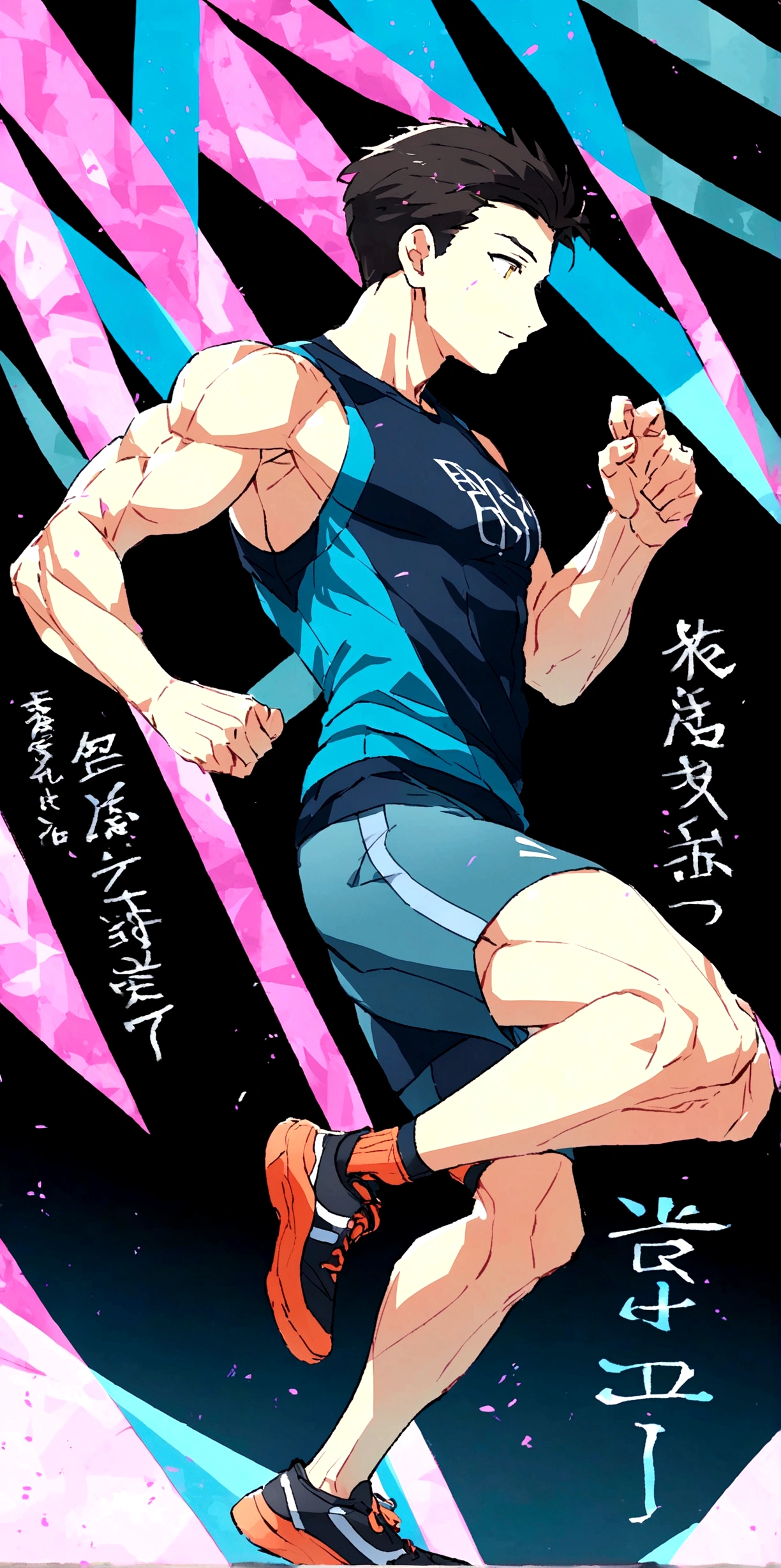 create a drawing of a male physical education teacher in a classroom dressed in crossfit clothing