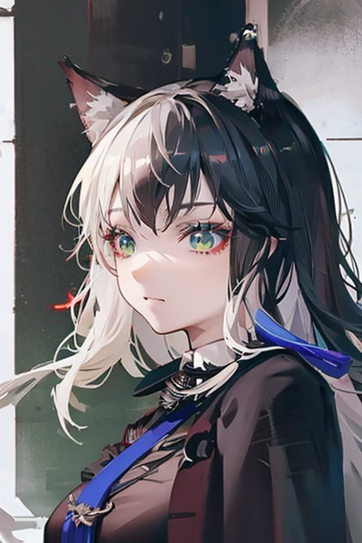 1 woman, black robe, radiant green eyes, white hair,anime, realistic,Black head covering,ultra detail