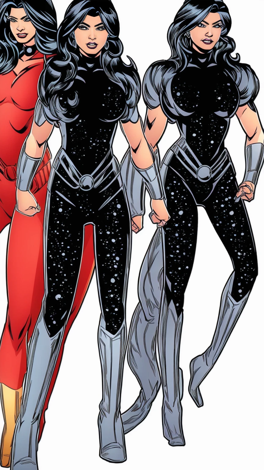 ((Full body photo, standing, feet on the ground)) (best quality, 4k, 8k, high resolution, masterpiece: 1.2), ultra-detailed, (realistic, photorealistic, ), portrait, donna troy, beautiful detailed eyes , beautiful detailed lips, extremely detailed face, long eyelashes, soft lighting, subtle background, professional photography, vivid colors full body, by a fan, blushing face, full body (Donna Troy) Amazon (wonder girl) (black and silver outfit) (silver bracelets)