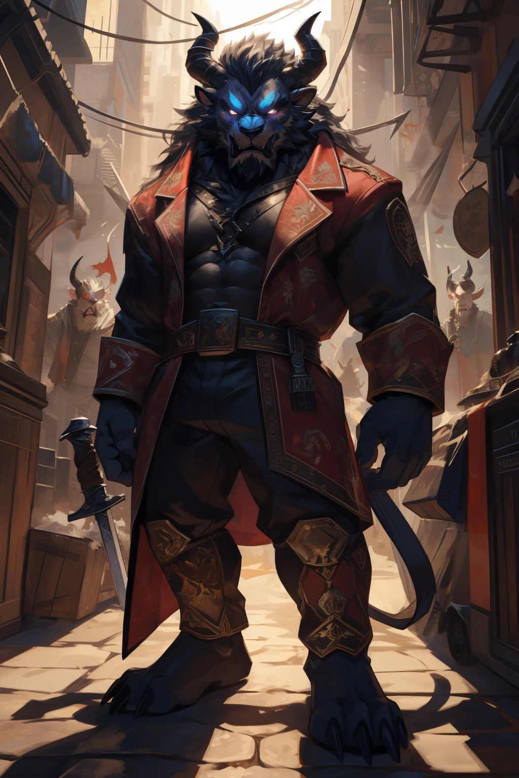 (((Barefoot furry character, full-featured cos, film set, mascle))) The Beast is back, the Beast In Black The Beast is back, the Beast in Black Tormented and wounded, marked and persecuted, ripped inside out, but here I am, fierce anger, blind madness, Summon the Beast of Darkness No mercy for they must all die Like an infernal, rage monster Unleash fury through your sword of hate Destroy and kill, Retaliate Harness the power of the Beast in Black BREAK, detailed back ground, 8K, (work of art:1.5), details Intricate, highy detailed, extreme detail, octane rendering, fine arts, best qualityer, high resolution, (face detailed:1.5), ((full-featured_cos)), ultra HD, (((perfect hands)))