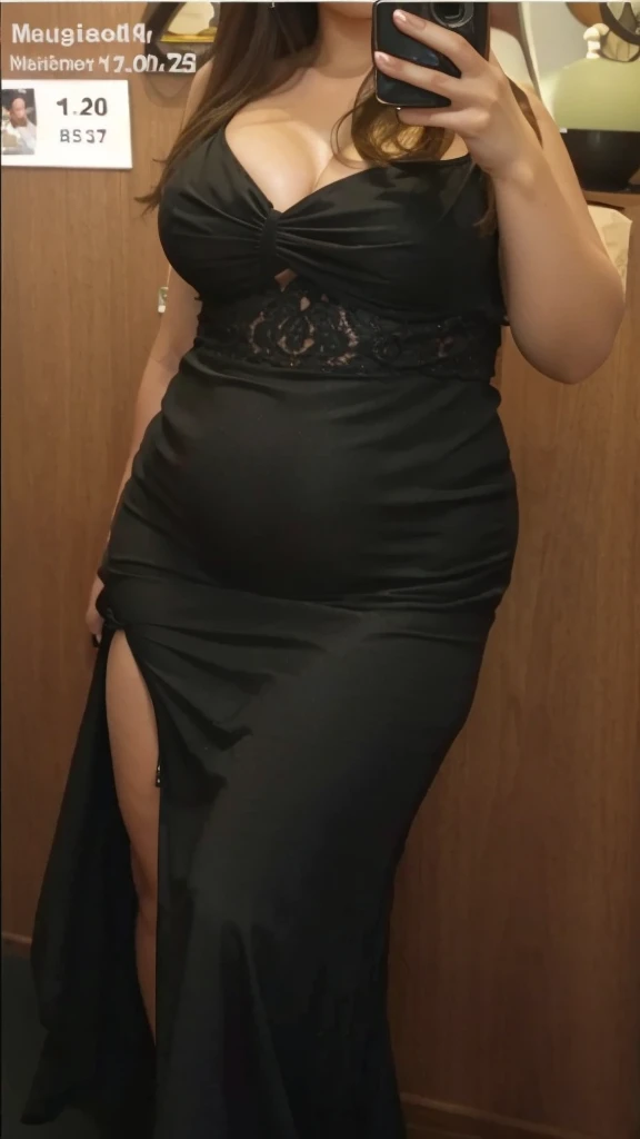 extremely detailed, masterpiece, high resolution, tight black dress, plump figure