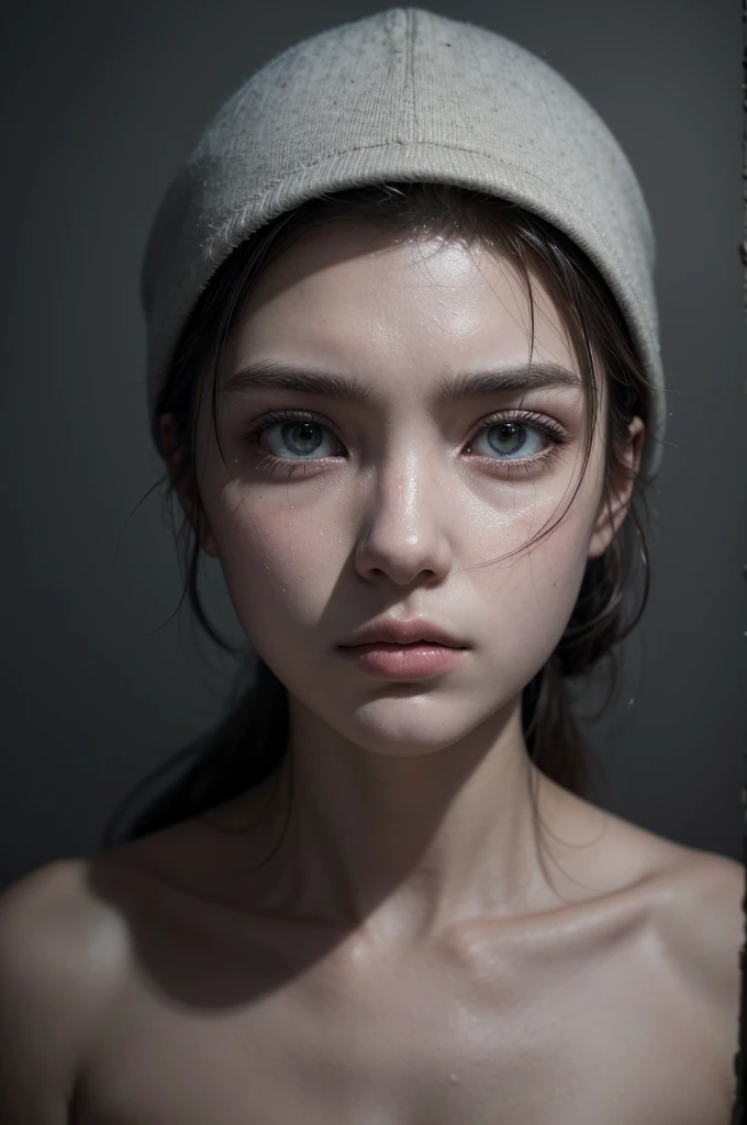 Create an ultra-realistic abstract art piece that evokes a sense of unease and contemplation. The image should feature a dark, surreal landscape with twisted, barren trees and a foggy atmosphere. In the center, place a human figure with distorted features, symbolizing internal struggle and anguish. Surround the figure with floating, fragmented mirrors reflecting distorted images of the face. Use muted colors and sharp contrasts to enhance the eerie and unsettling mood. The overall scene should provoke thought and emotion, conveying a deep message about the human condition and psychological turmoil.